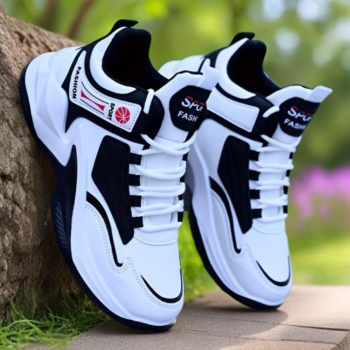 【2025年】メンズ ホワイト ハイカット バスケットボールシューズ、カジュアル トレンディ アウトドア ミッドトップ スニーカー、ランニング用 ファッション ダッドシューズ。