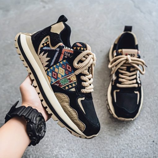 【メンズ】ファッショントレンド、ビジネスカジュアル スポーツシューズ、厚底ブーツ アウトドア ハイキング用、伝統的なスタイル ランニングシューズ カップル向け、滑り止め 耐摩耗性 高地ソール スポーツシューズ 冬用 暖か (ランダムパターン)